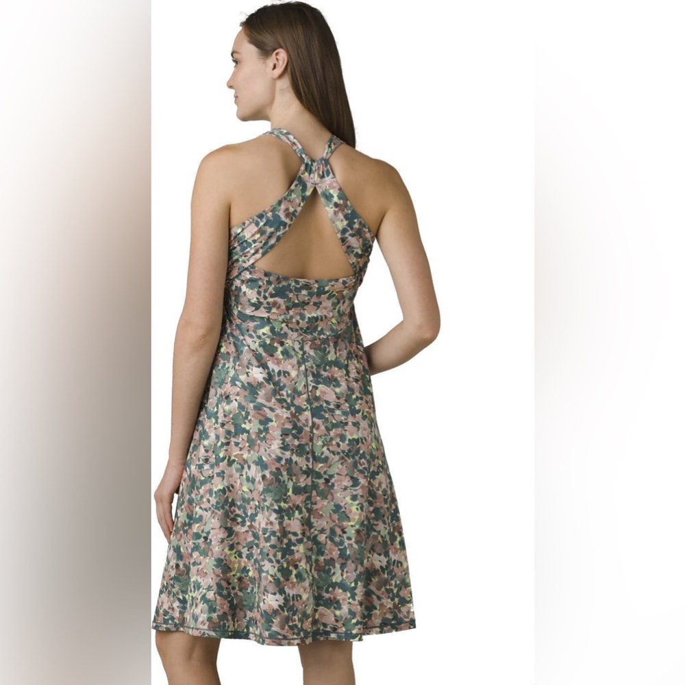 Prana Jewel Lake Summer Athletic Dress White Garden Green Floral Size M - Picture 2 of 10